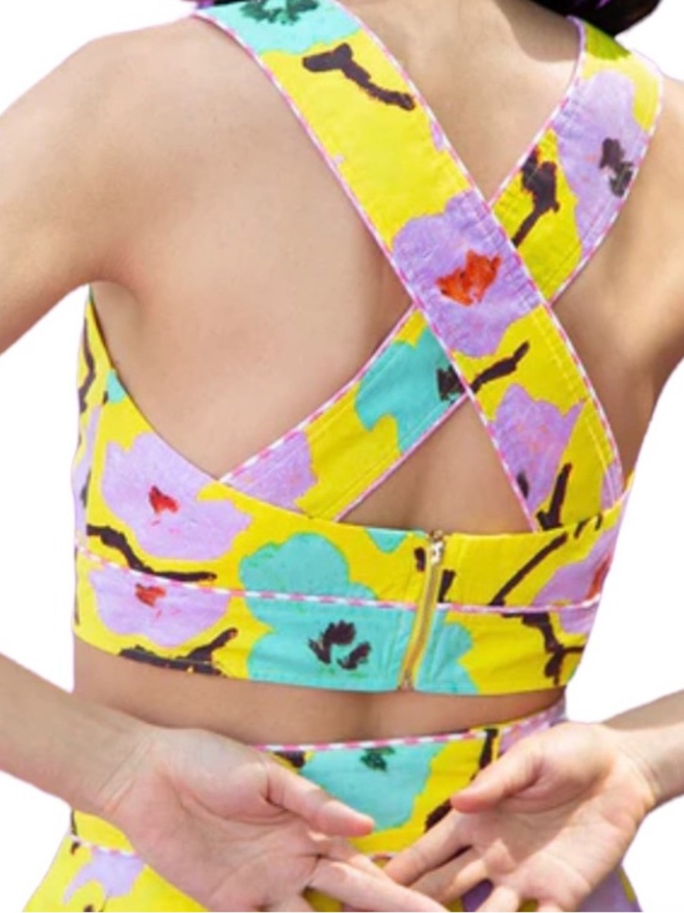 Rachel Antonoff Yellow Floral Crop Top & Midi Skirt Set size 6 - Picture 9 of 9